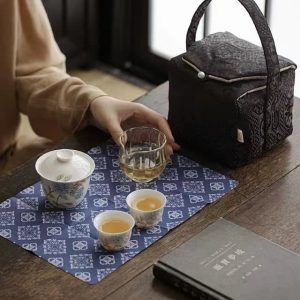 手绘银杏绣球花·暗棕花纹茶事包旅行便携组